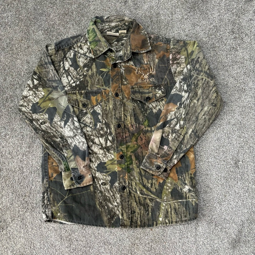 Redhead shirt boys large‎ green brown camo button up mossy oak break up hunting